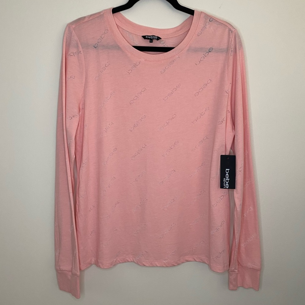 NWT Bebe Sport Burnout Women’s Large Rose Cloud Long Sleeve Tee